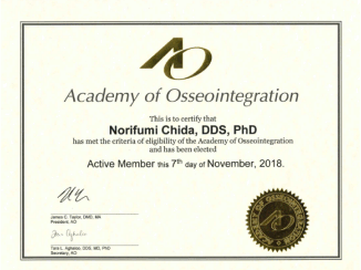 Academy of Osseointegration 認定証